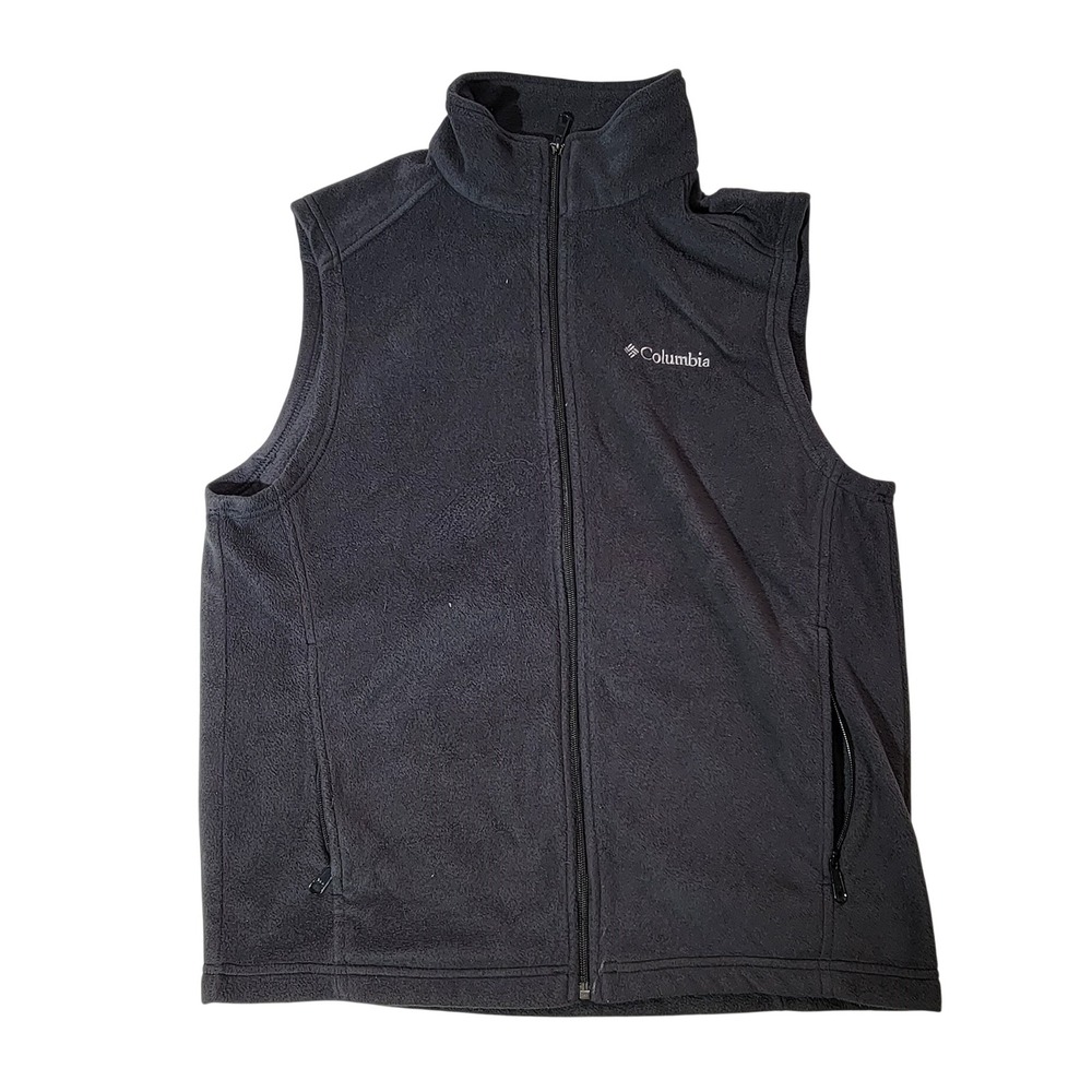 Columbia Mens Black Fleece Full Zip Mock Neck Pockets Vest Size Medium
